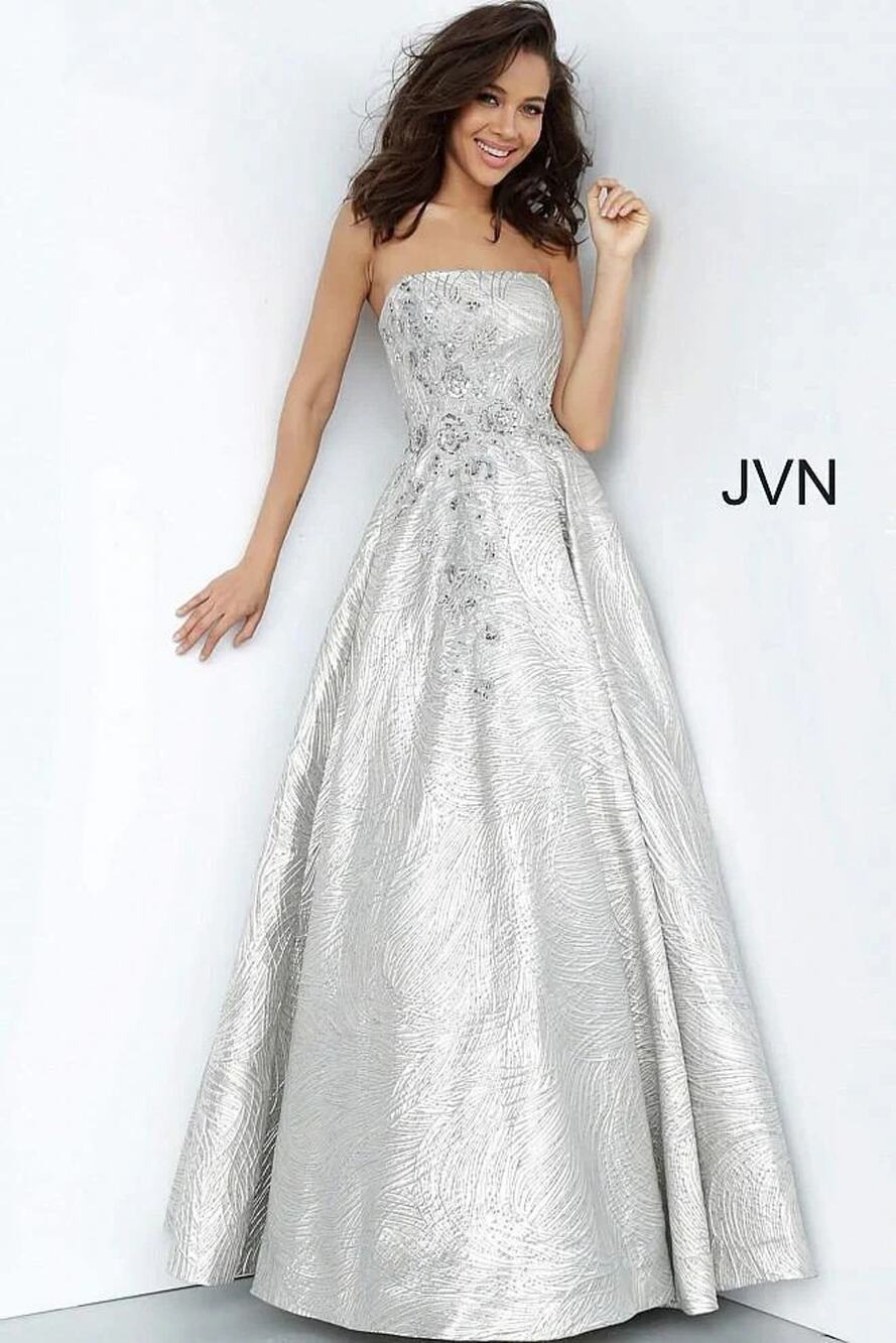 JOVANI SILVER SEQUIN STRAPLESS PROM FORMAL EVENING GOWN DRESS Size 18